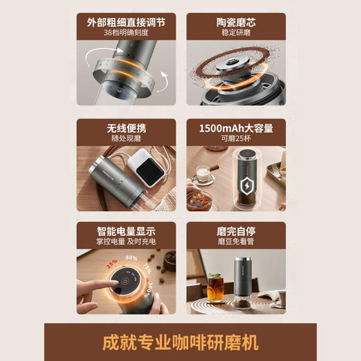【自营】 九阳 咖啡磨粉机 38档粗细调节 无线使用长续航 锥形磨心 商品图5