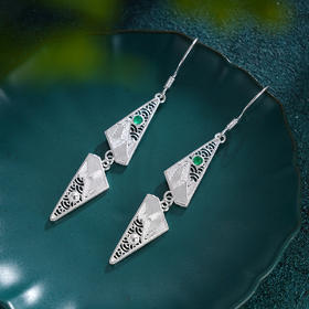 子佩集S990银【阁下天心】耳环【DSEH006】纯银花丝绿玉髓大师工坊原创作品山水倒影2509