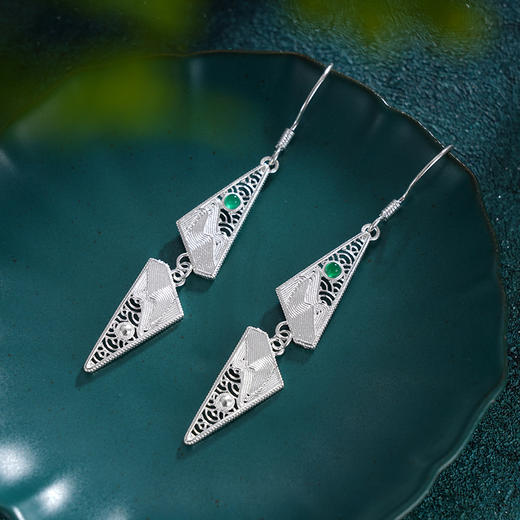 子佩集S990银【阁下天心】耳环【DSEH006】纯银花丝绿玉髓大师工坊原创作品山水倒影2509 商品图1