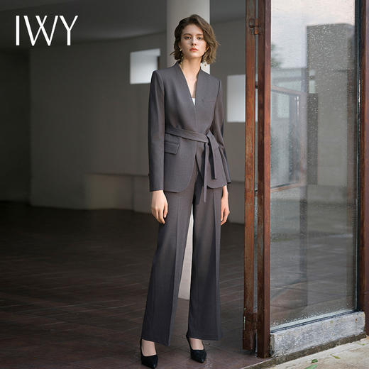 IWY/秋冬新款深灰色西装套装女系带西服外套休闲上班白领职业C14230+P34230 商品图0