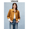 VIMAGE纬漫纪气质翻领显瘦直筒撞色绒面深咖色短外套秋季新款V2203811 商品缩略图0