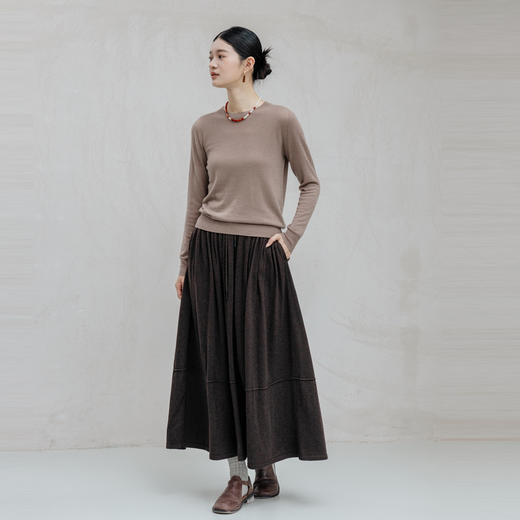 绽放旅行女装650朵/花苞裙设计感拼接直筒百搭咖啡色针织半身长裙 商品图1