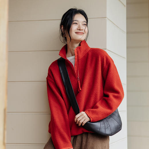 绽放756朵/糯米团卫衣羊毛感摇粒绒2024减龄高领半拉链插袋外套 商品图1