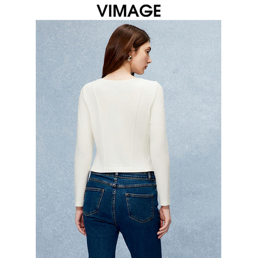 VIMAGE纬漫纪秋季新款个性设计感修身显瘦短款T恤上衣V2213823 商品图4