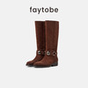 FAYTOBE “索玛”堆堆靴24秋百搭麂皮西部靴玛瑙饰扣牛京低跟长靴 商品缩略图2