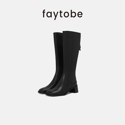 faytobe冬简洁款知性烟筒靴低跟女靴长靴 商品图0