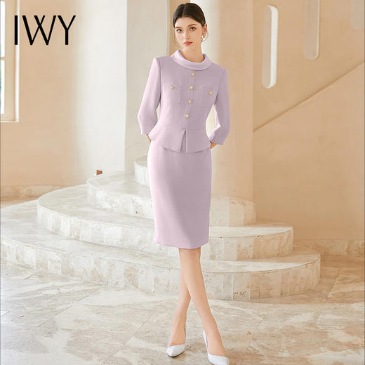 IWY/紫色圆领漂亮女装时尚套装假两件连衣裙女洋气七分袖Q1185-Q 商品图4