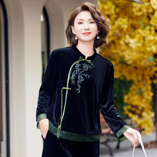 FW 882改良旗袍外套中式金丝绒国风修身上衣 商品图2