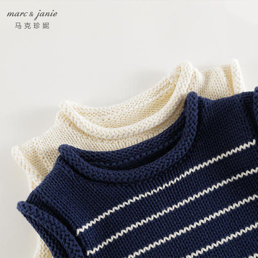 马克珍妮女童学院风蓝白条纹针织背心儿童毛衣马甲秋装新款541881 商品图3