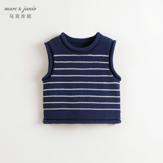 马克珍妮女童学院风蓝白条纹针织背心儿童毛衣马甲秋装新款541881 商品图2