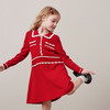 mettekids儿童100%绵羊毛连衣裙冬季女童红色小翻领可机洗针织裙 商品缩略图3