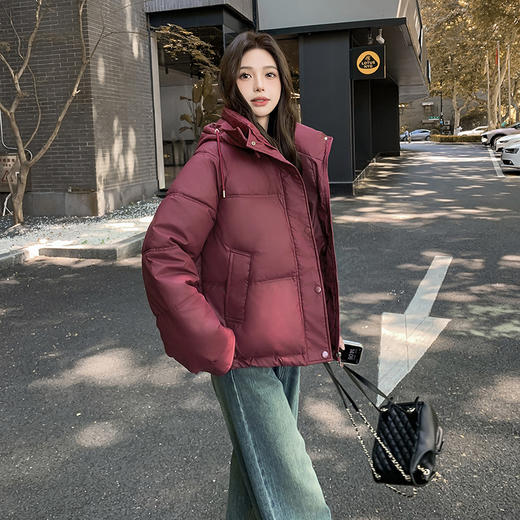 【时髦吸睛小心机！纯色连帽短棉衣】冬季颜值担当，韩版棉服外套，保暖性上身即体验，百搭舒适宽松版型，各种身材都可以轻松驾驭，连帽宽松面包服，学生ins港风棉袄L 商品图3