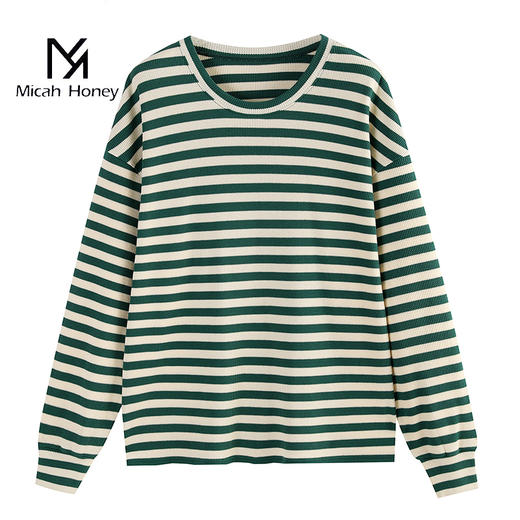 米加蜜落肩长袖条纹上衣，啾啾妈自留，百搭版型简约大方 商品图7