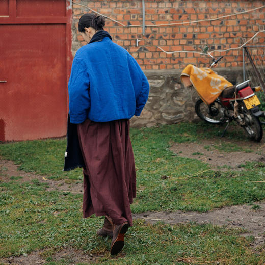 绽放旅行女装649朵/秋冬全亚麻蚕丝绵填充短款棉衣中式v领棉服 商品图2