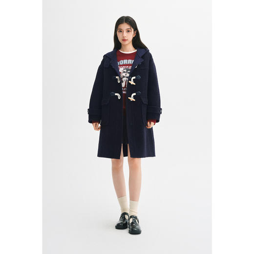 【严选】诗凡黎牛角扣连帽毛呢外套2024年冬新款马海毛复古百搭中长款大衣SF8370281 商品图1