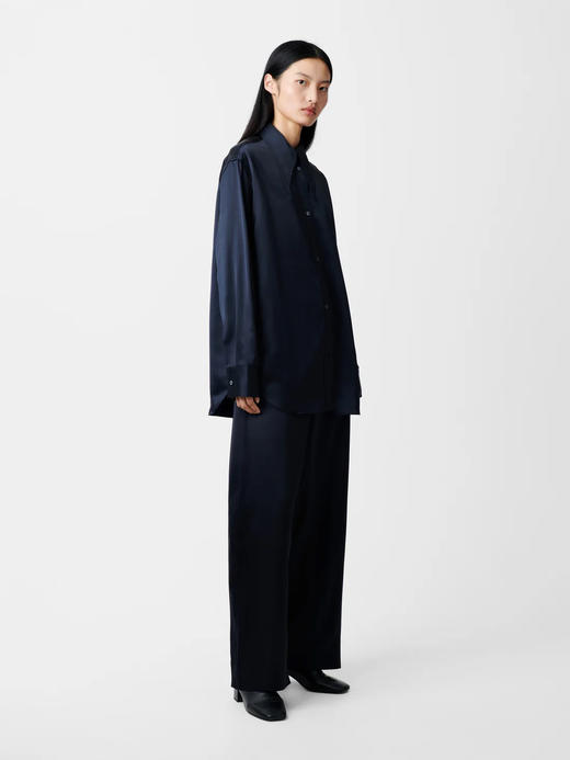 Studio Nicholson  墨蓝色GABLE尖长领丝羊毛衬衫 商品图6