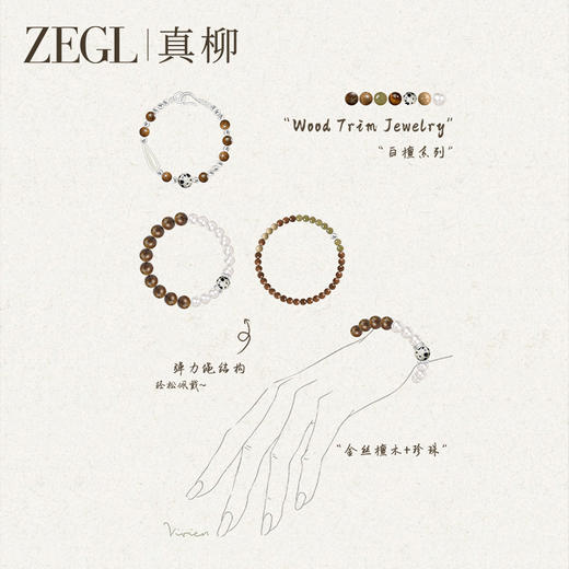 ZEGL设计师白檀系列天然和田玉绿檀木佛珠手串珍珠手链女串珠手饰 商品图4