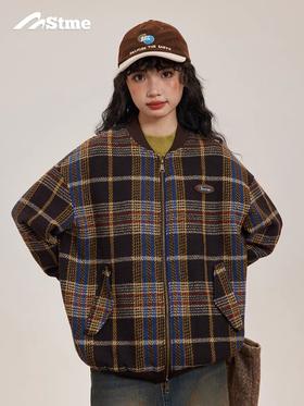 早乙女惠子saotome/STMWT243247/复古格纹棒球服夹克