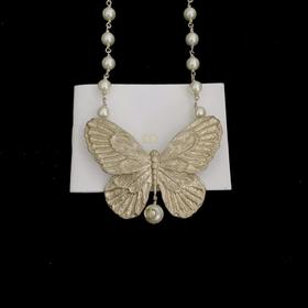 迪奥蝴蝶珍珠项链颈链金属浅金色（XTY）