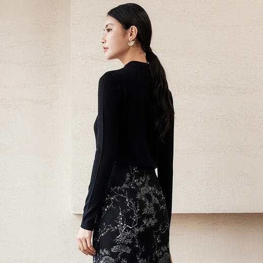 玳莎国风POLO领纯羊毛针织衫女2024年秋冬新品斜襟修身显瘦上衣  ED33304 商品图2