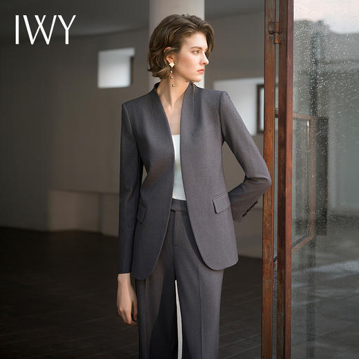 IWY/秋冬新款深灰色西装套装女系带西服外套休闲上班白领职业C14230+P34230 商品图5