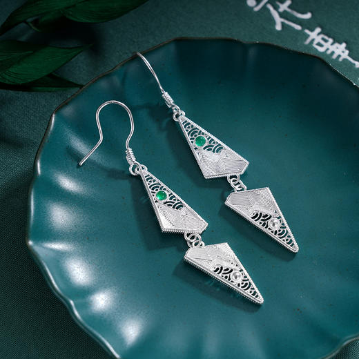 子佩集S990银【阁下天心】耳环【DSEH006】纯银花丝绿玉髓大师工坊原创作品山水倒影2509 商品图10