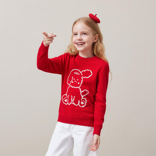 mettekids儿童100%羊绒衫秋冬男童中国红套头毛衣女童针织衫童装 商品图2