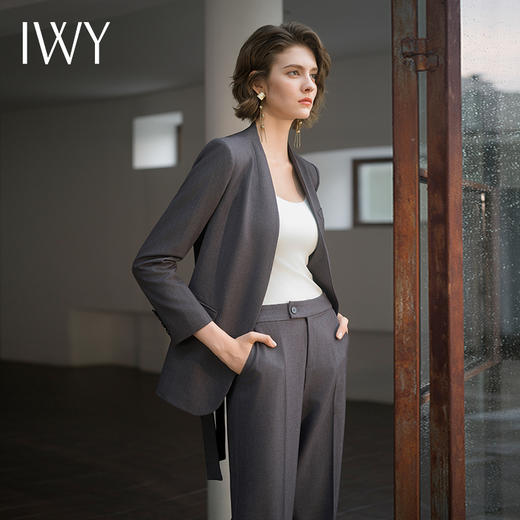 IWY/秋冬新款深灰色西装套装女系带西服外套休闲上班白领职业C14230+P34230 商品图6