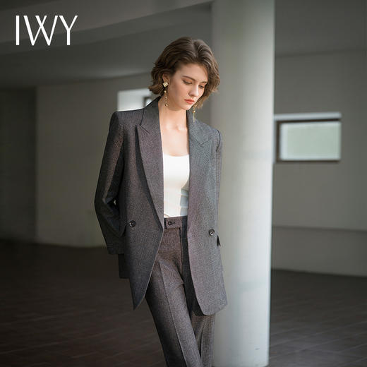 IWY/秋冬新款高级深灰色西装外套女期限休闲款式职业两件套OLC13517+P33517 商品图2