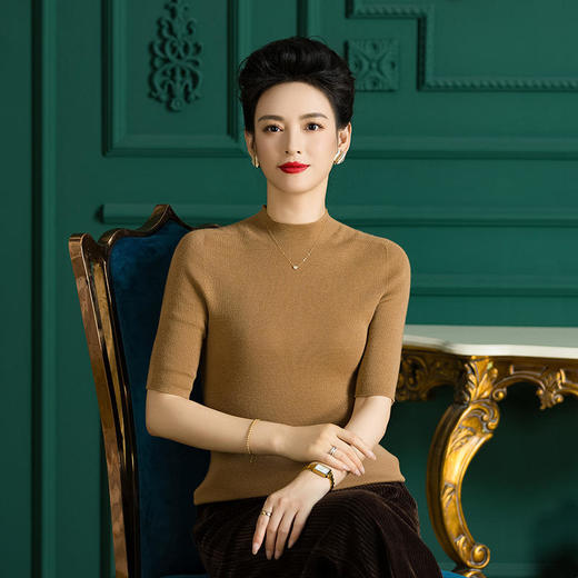 TZW-WWXZ8308半高圆领羊毛针织衫中袖毛衣 商品图0