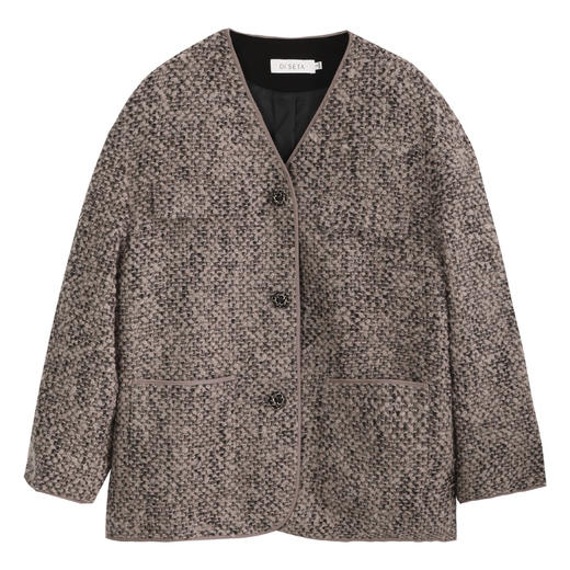 【特价】玳莎圈圈毛呢短款大衣女冬季新款气质复古V领小香风优雅外套  ED37301 商品图4