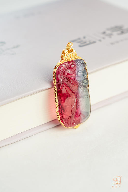 18K金福禄寿精品双色碧玺雕刻件 商品图4