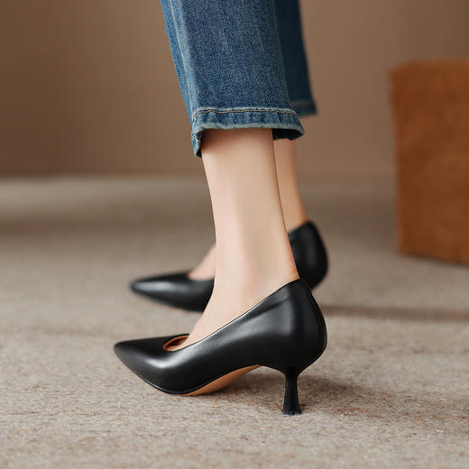阿么手工女鞋2024新款浅口高跟鞋细跟百搭高级感5CM法式尖头单鞋 商品图2