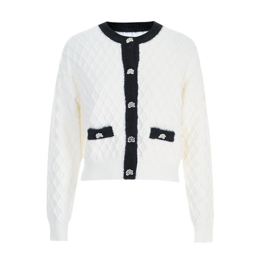 EITIE爱特爱时尚撞色圆领小香风百搭显瘦直筒针织开衫秋新款D2401401 商品图5