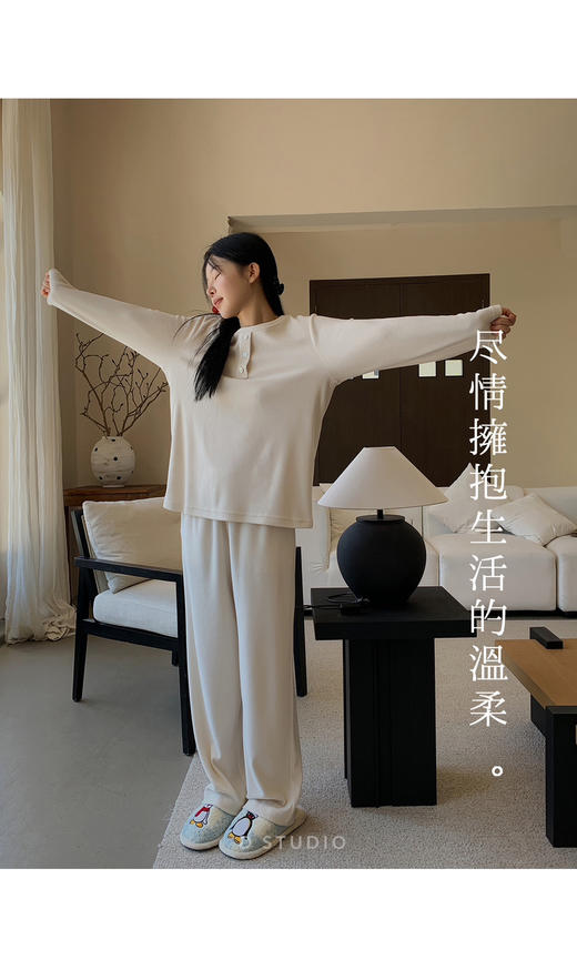 秋新款！糯米毛巾绒家居服女 软糯糯仿羊绒 日常遛弯衣休闲舒适两件套长袖套装 商品图3