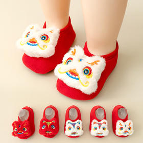【红色喜庆龙年新年婴儿袜】儿童袜秋冬卡通宝宝学步地板袜点胶防滑袜