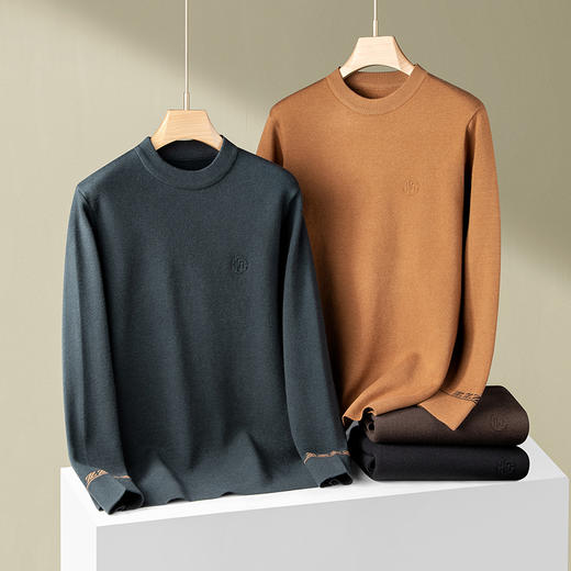 【舒适】【加绒半高领】【新款DDS】大依优型大码男装羊毛衫绵羊毛针织衫打底线衣套头纯色上衣男士胖子 商品图12