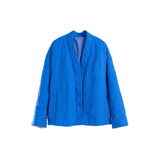 绽放旅行女装649朵/秋冬全亚麻蚕丝绵填充短款棉衣中式v领棉服 商品图3