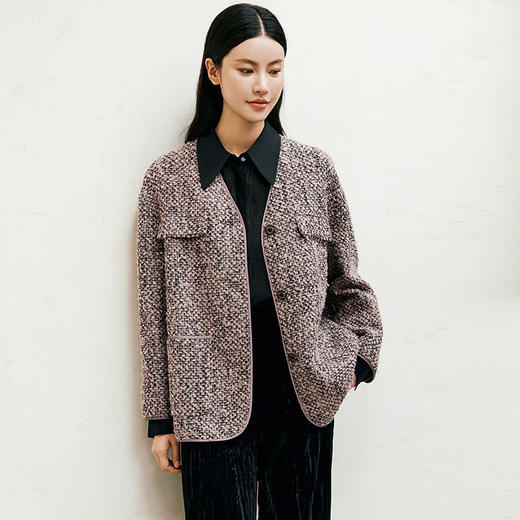 【特价】玳莎圈圈毛呢短款大衣女冬季新款气质复古V领小香风优雅外套  ED37301 商品图1