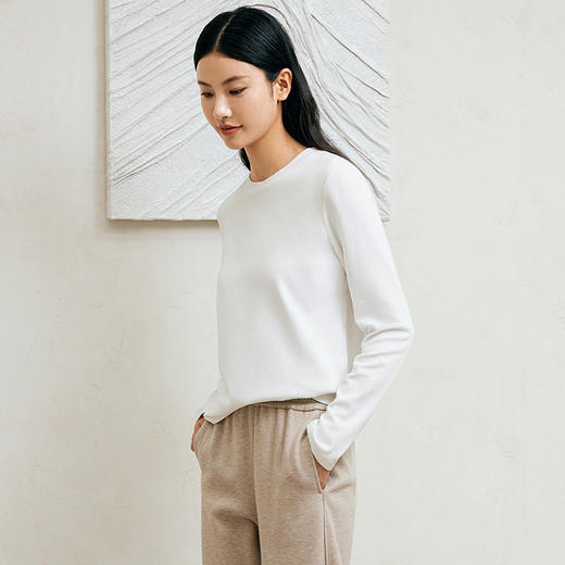 玳莎长袖圆领白T恤女2024年秋冬新款百搭基础款正肩显瘦内搭上衣  ED32303 商品图2
