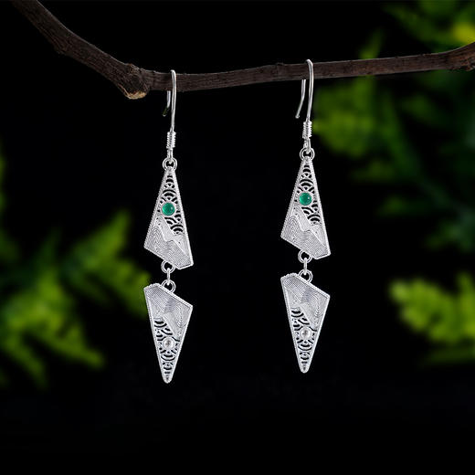 子佩集S990银【阁下天心】耳环【DSEH006】纯银花丝绿玉髓大师工坊原创作品山水倒影2509 商品图2