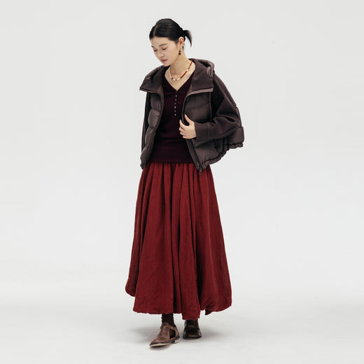 绽放542朵/秋冬设计感带帽材质拼接针织袖进口鸭绒保暖短款羽绒服 商品图1