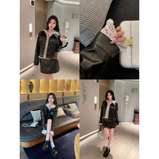 清仓捡漏 LINCHAOZHANG LW240418 皮工装外套  LQ240379 皮工装半裙 套装 商品图1