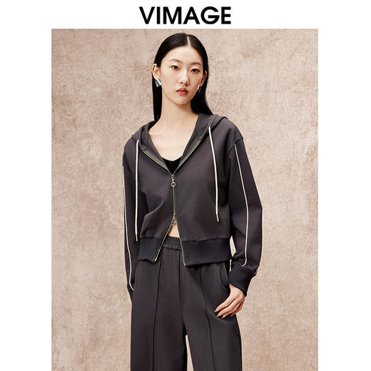 VIMAGE纬漫纪时尚双头拉链休闲连帽卫衣秋季新款V2203808 商品图2