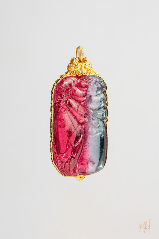 18K金福禄寿精品双色碧玺雕刻件 商品图1