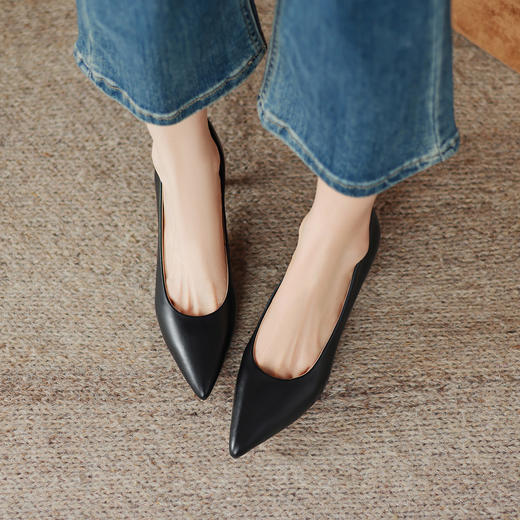 阿么手工女鞋2024新款浅口高跟鞋细跟百搭高级感5CM法式尖头单鞋 商品图3