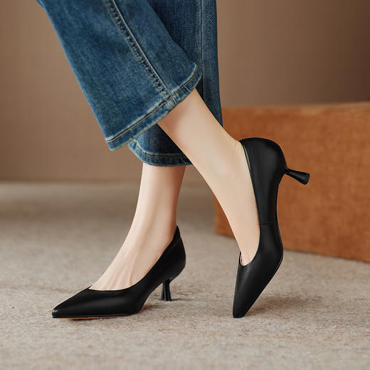 阿么手工女鞋2024新款浅口高跟鞋细跟百搭高级感5CM法式尖头单鞋 商品图4