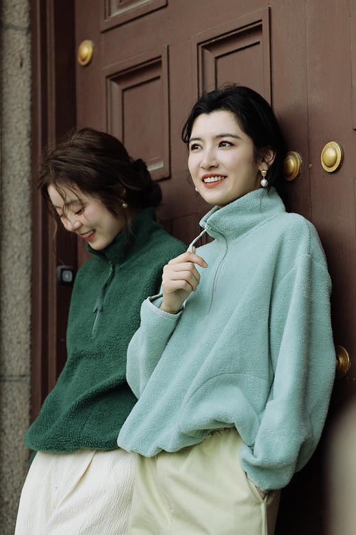 绽放756朵/糯米团卫衣羊毛感摇粒绒2024减龄高领半拉链插袋外套 商品图5