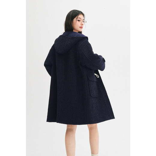 【严选】诗凡黎牛角扣连帽毛呢外套2024年冬新款马海毛复古百搭中长款大衣SF8370281 商品图4