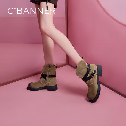 千百度西部牛仔靴户外防滑复古冬季粗短靴女靴子A24530671 商品图0